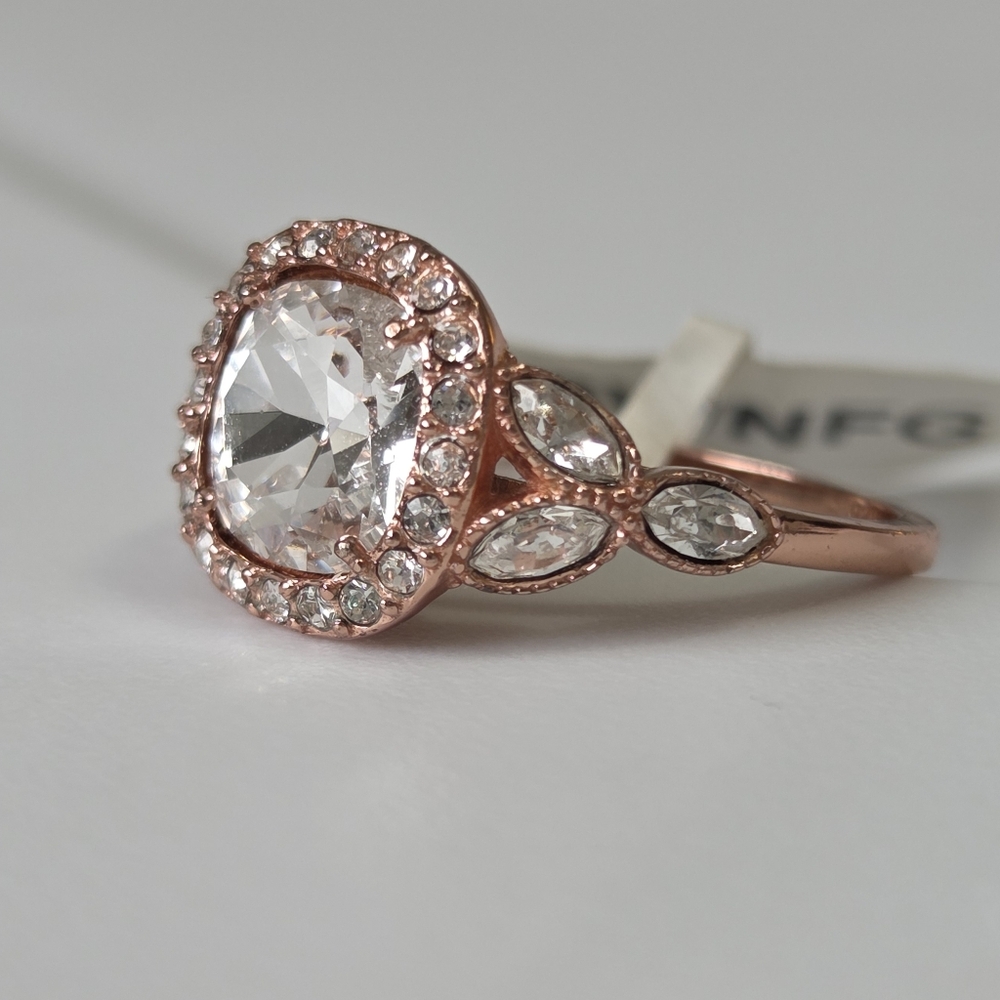 NWT Charmed Aroma Rose Gold Plated 925 SS Cushion Cut Feminine Vintage Look Sz 6